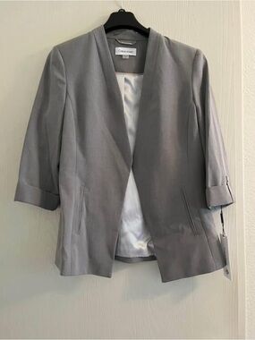 Calvin Klein Women's Gray Open-Front Cropped Sleeve Blazer